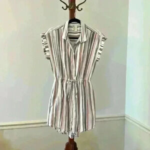 Japna Women's Size Large 100% Cotton Striped Short Sleeve Shirt Dress